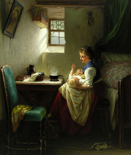 Interieur mit Mutter und Kind